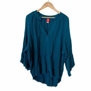 Red Carter gauze raw hem oversized shirt swim cover up